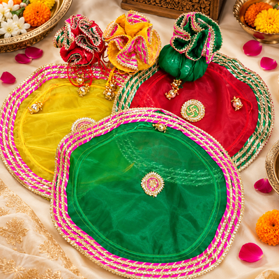 Sagun Potli Bag for Nariyal & Dry Fruits – Traditional Wedding Gift Bag, Mix Colours