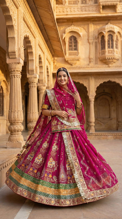 Designer 4 meter gher Rajasthani poshak with elegant lehenga suit