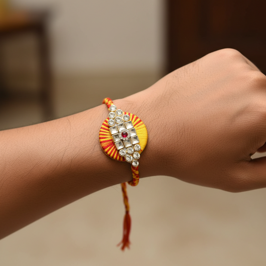 Designer Diamond Stone Moli Kalawa Rakhi for brother
