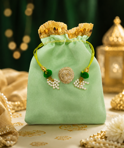 Designer embellished potli bag styled for festive gifting