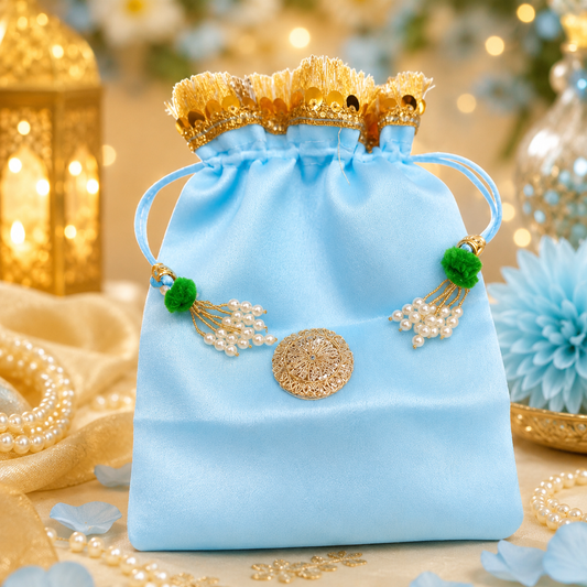 Designer potli bag with pearl and gold embellishments