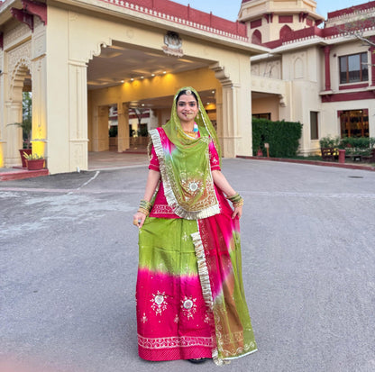 Designer Rajputi Poshak with intricate Kundan embroidery and boutique finishing