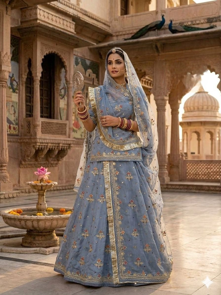 Designer Rajputi poshak with Pure Odhani and Kasab Zari handwork