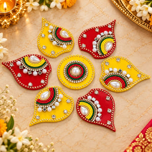 Designer Stone & Beads Acrylic Rangoli Set of 7 – Decorative Diwali Rangoli