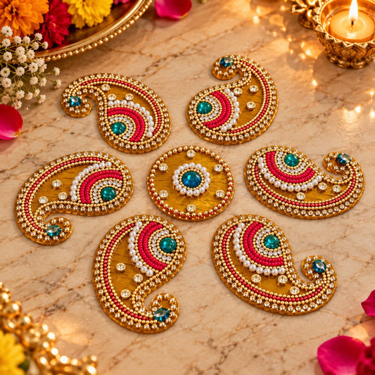 Diamond stone Kairi design acrylic Rangoli for festive decoration