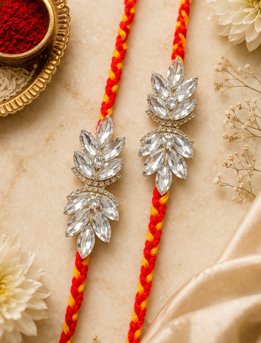 Elegant Leaf Stone Moli Kalawa Rakhi for brother