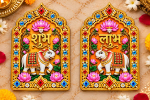 Hathi Elephant Lotus Floral MDF Shubh Labh Pair – 6 Inch