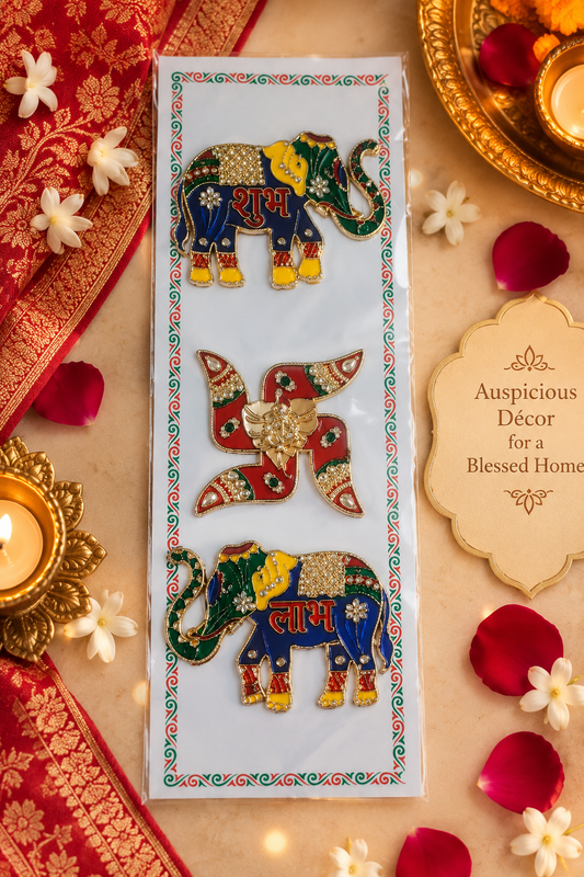 Elephant Swastik Shubh Labh acrylic sticker for Diwali decoration