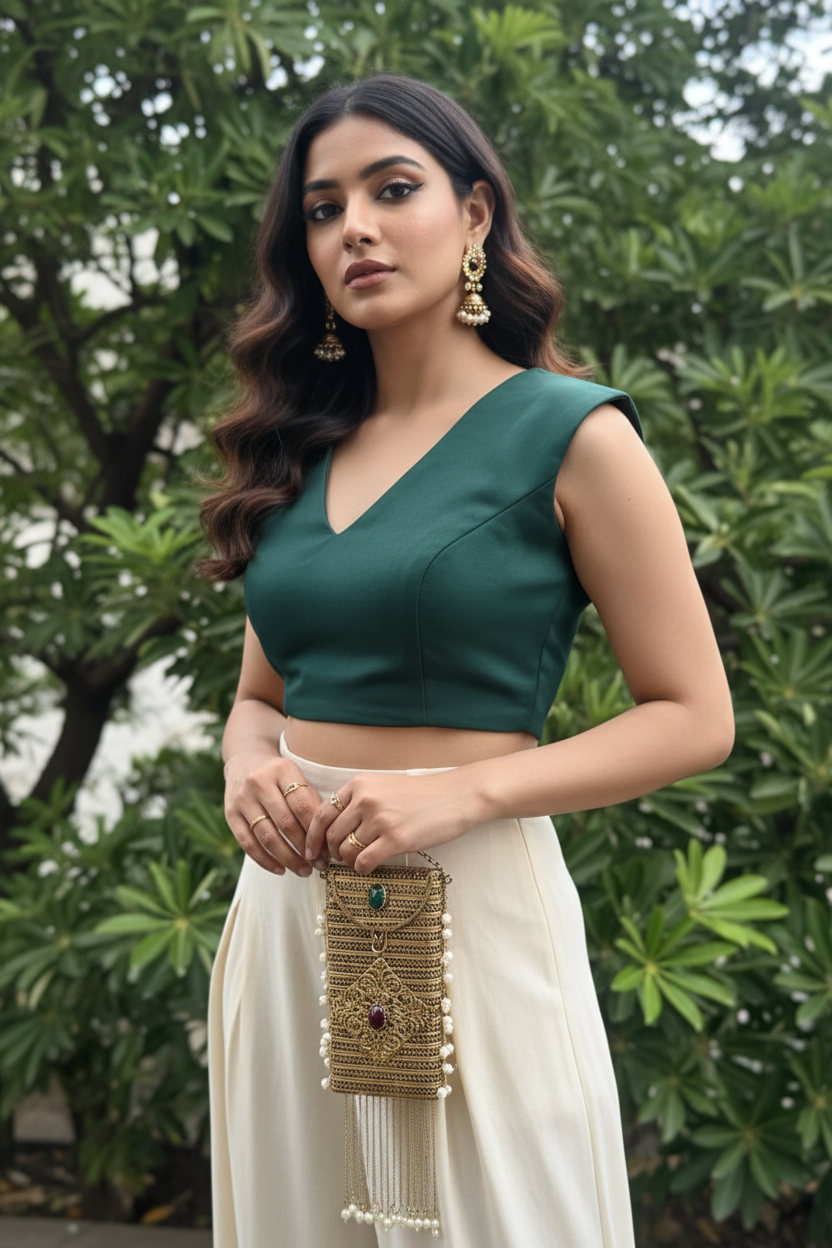 Emerald brass wedding clutch purse with pearl tassels for women