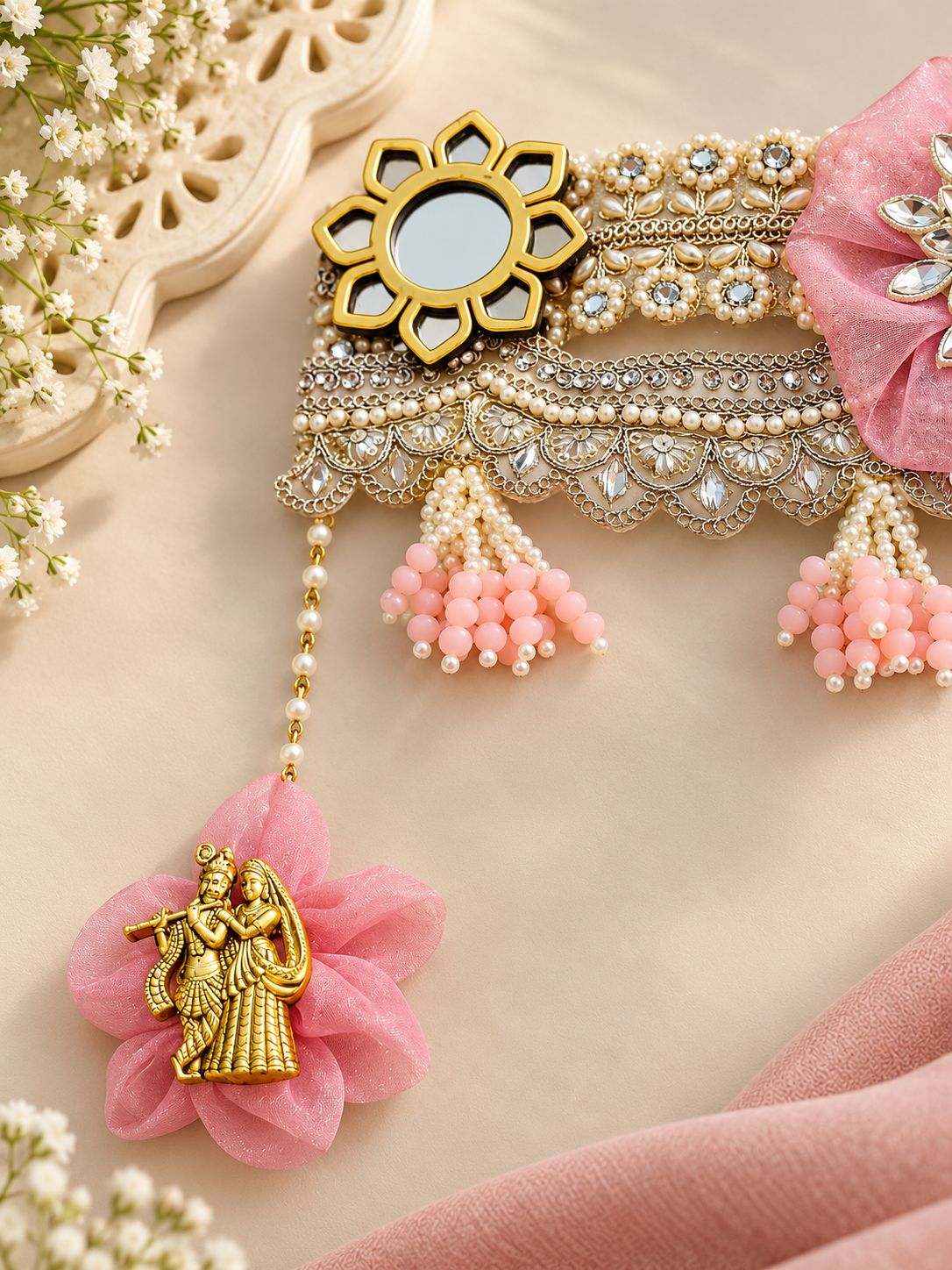 Floral mirror work Bandarwal for main door decoration