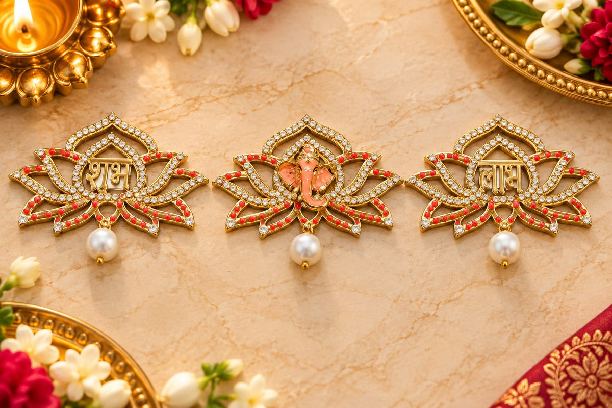 Ganpati Lotus Shubh Labh decorative set of three for Diwali
