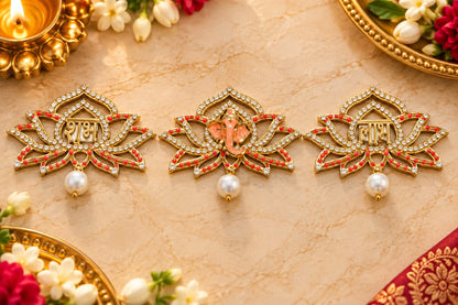 Ganpati Lotus Shubh Labh decorative set of three for Diwali