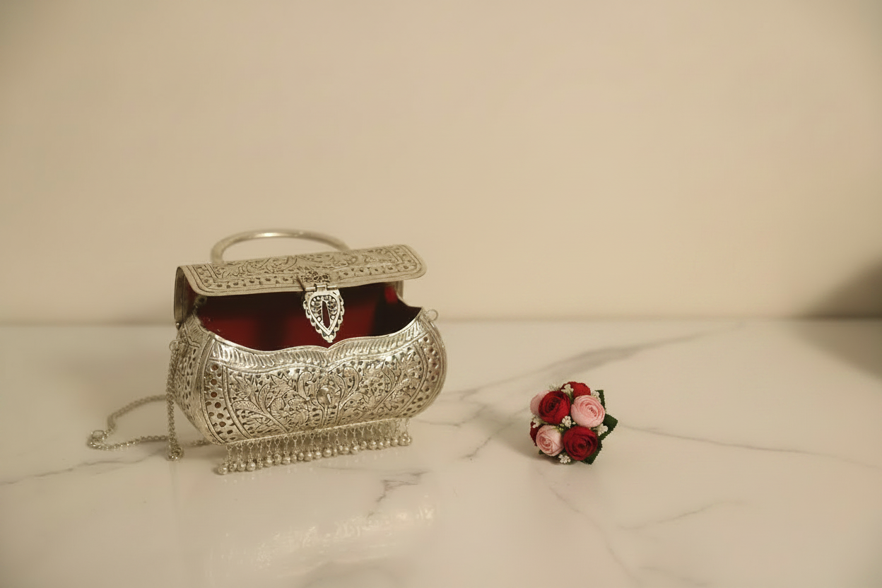 Ghungroo pattern wedding clutch for Sangeet and festive occasions