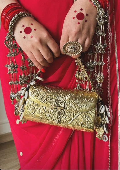 Gold brass ethnic clutch bag for women