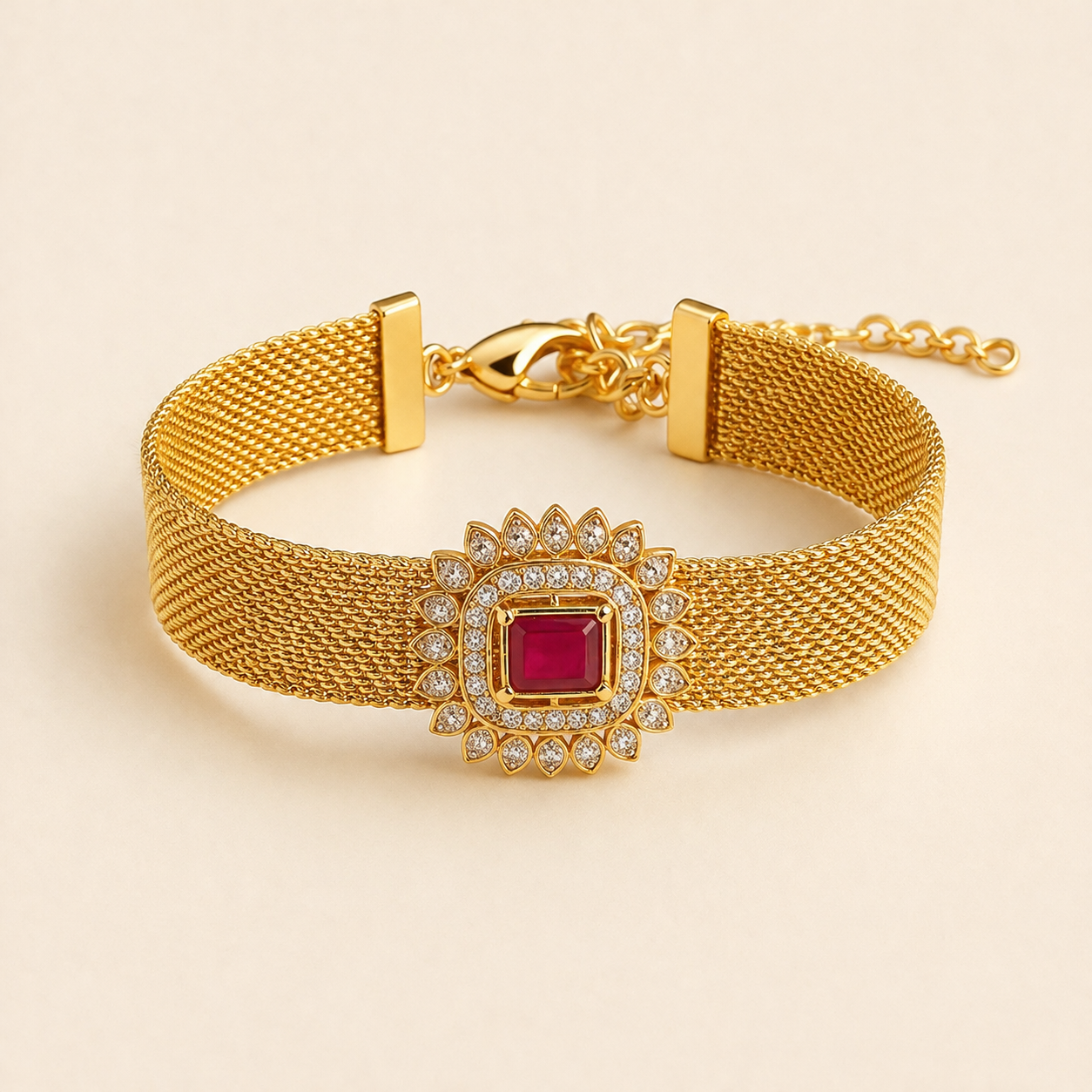 Golden Kundan Work Bracelet Rakhi for Brother with Premium Handcrafted Design