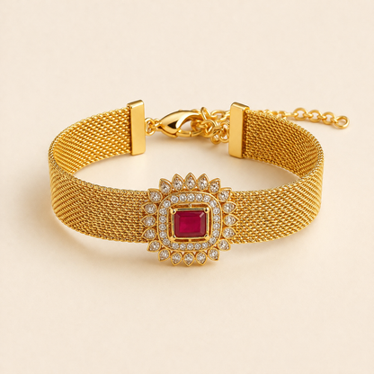 Golden Kundan Work Bracelet Rakhi for Brother with Premium Handcrafted Design