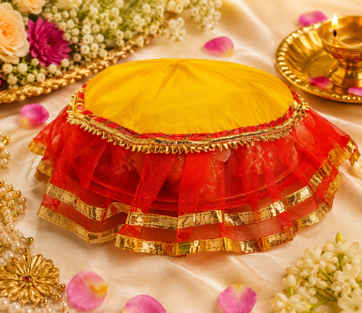 Handcrafted Gota Patti Thalpose for Puja Thali