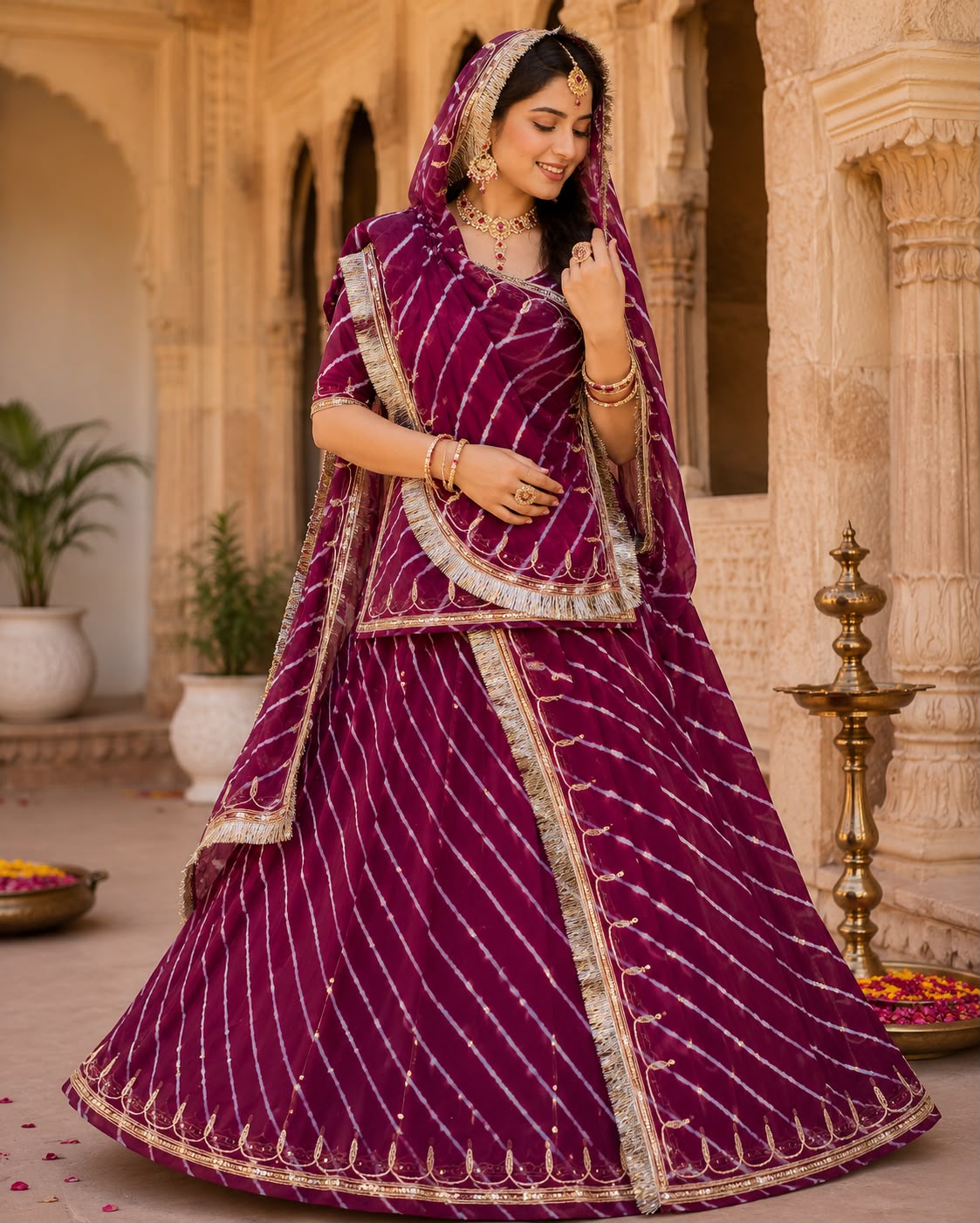 Hamrahi Pure Odhani paired with traditional Lahriya Rajputi Poshak
