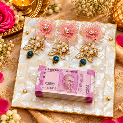 Handcrafted 6 inch coin and money platter with decorative finish for wedding shagun and pooja offerings.