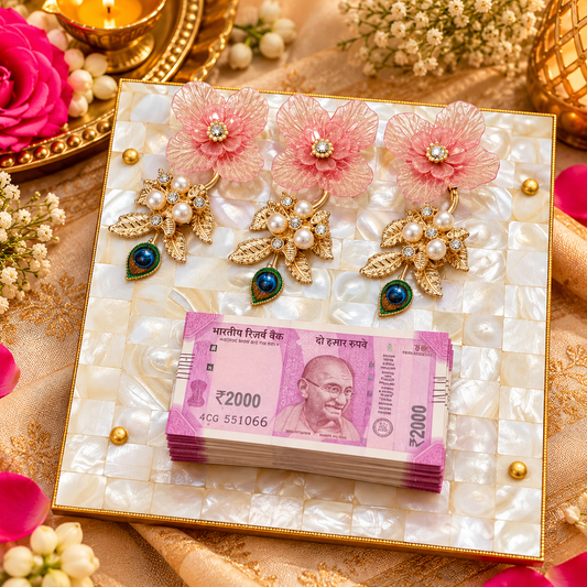 Handcrafted 6 inch coin and money platter with decorative finish for wedding shagun and pooja offerings.