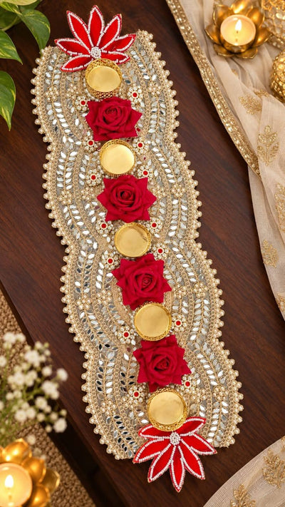 Handcrafted Floral Tealight Holder Table Runner – 20 Inch  (CODE: P)