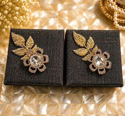 Handcrafted ring and coin gift boxes with gold leaf and crystal floral detailing