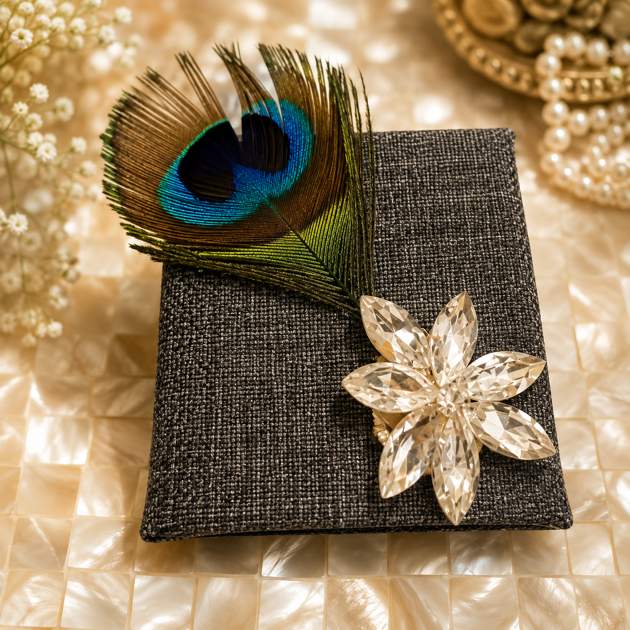 Handcrafted ring and coin box return gift with gold leaf and crystal detailing