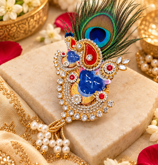 Handcrafted Shreenath Ji brooch with Mor Pankh pack of 15