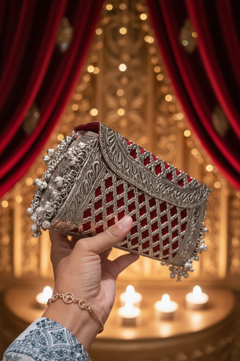 Handcrafted silver brass ethnic purse for women