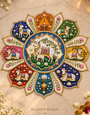 Handcrafted Traditional Indian Art MDF Rangoli – 12 Inch Decorative Floral Rangoli