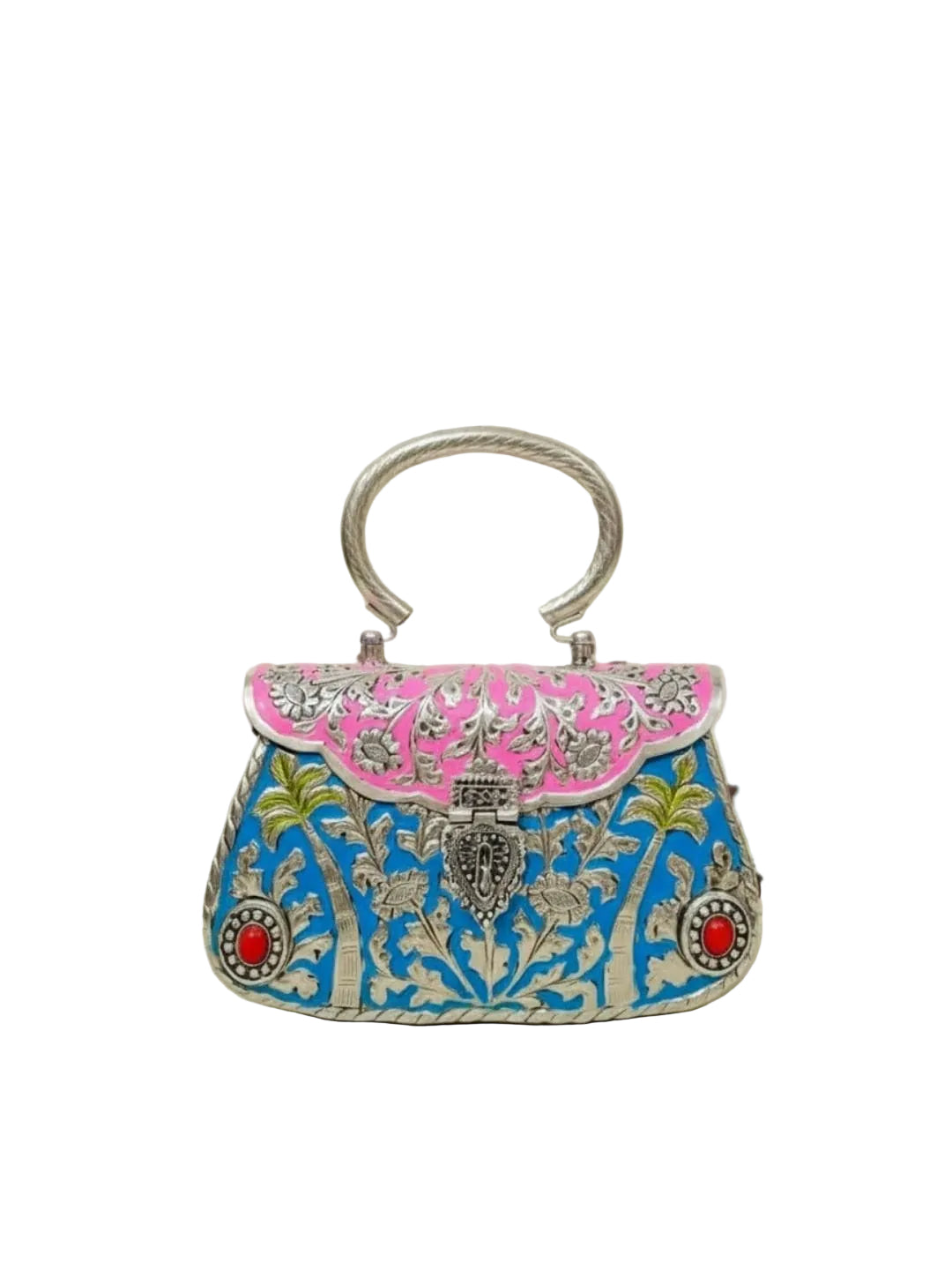 Handheld ethnic brass party purse with elegant traditional design