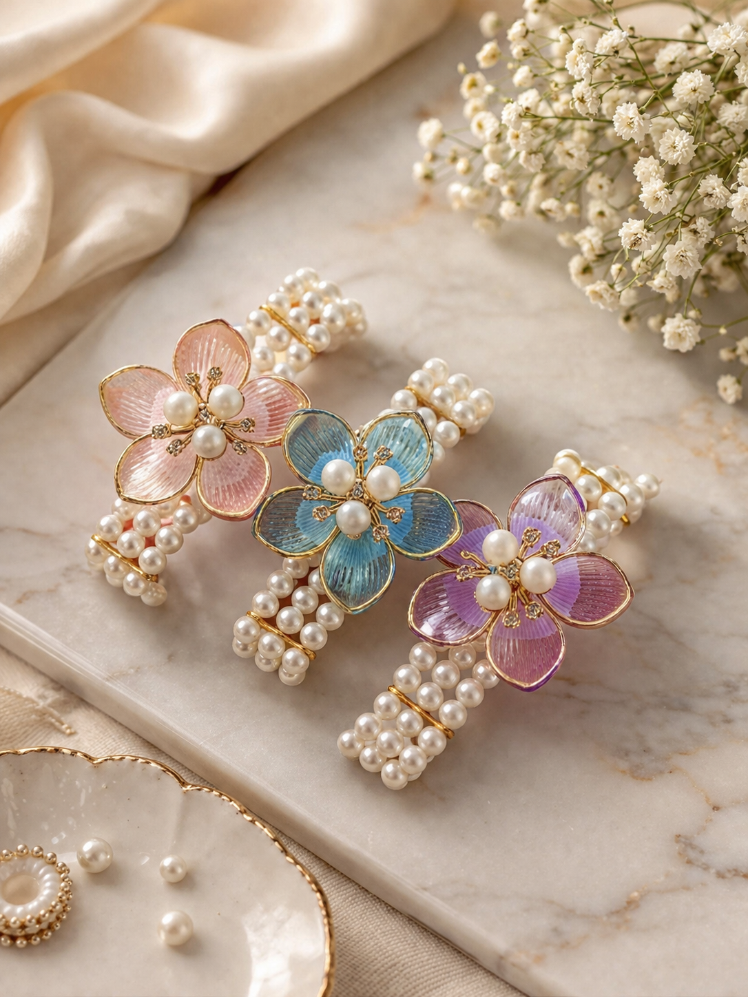 Handmade 3D Floral Bracelet Rakhi with Pearls