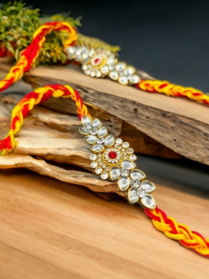 Handmade Kundan Diamond Stone Moli Kalawa Rakhi for Raksha Bandhan