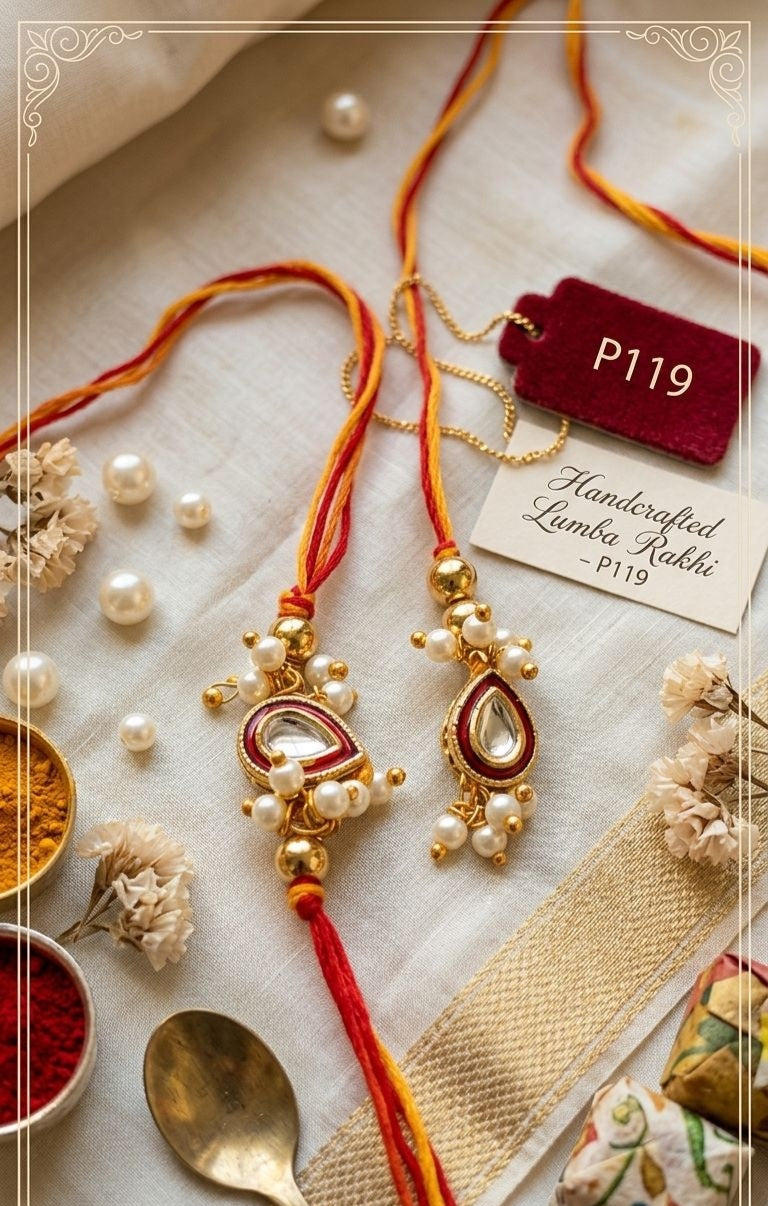 Handmade Moli Kalawa Bhaiya Bhabhi Lumba Rakhi Set with Sacred Thread and Greeting Card