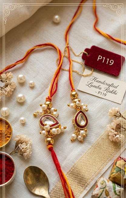 Handmade Moli Kalawa Bhaiya Bhabhi Lumba Rakhi Set with Sacred Thread and Greeting Card