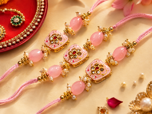 Pink Moha Meenakari Rakhi for Brother with Traditional Handmade Design