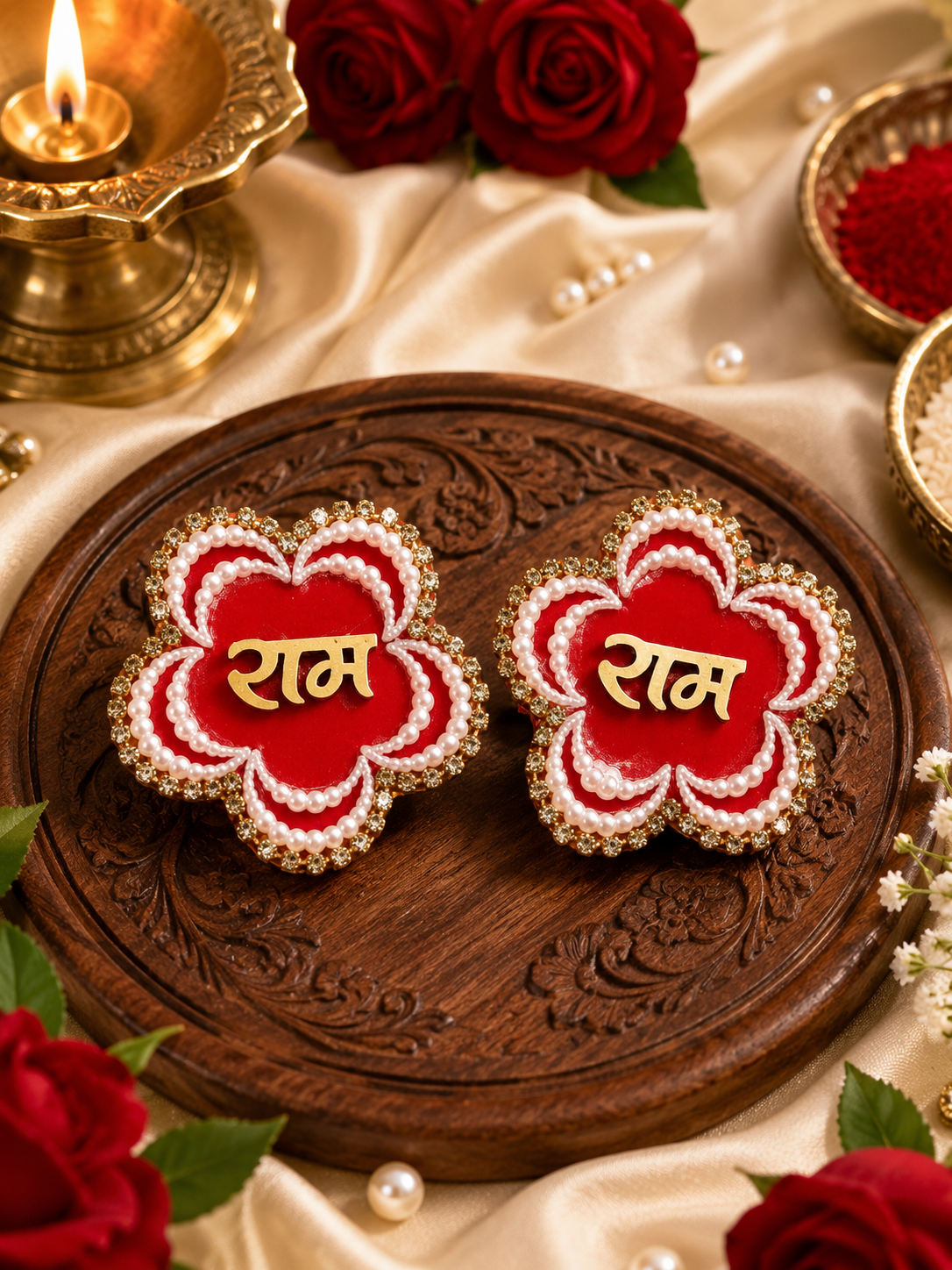 Handmade Ram Ram Door Hanging with Diamond Stone and Pearl Work for Festive Decoration