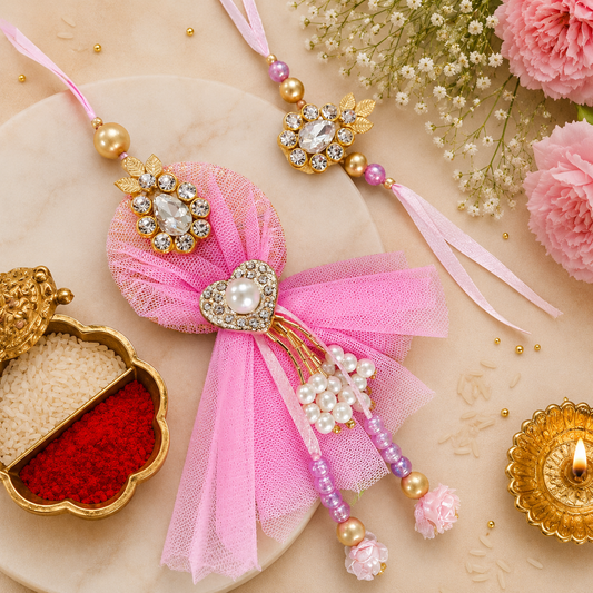 Sisterly Love Bhaiya Bhabhi Rakhi Set with Designer Lumba Rakhi for Raksha Bandhan