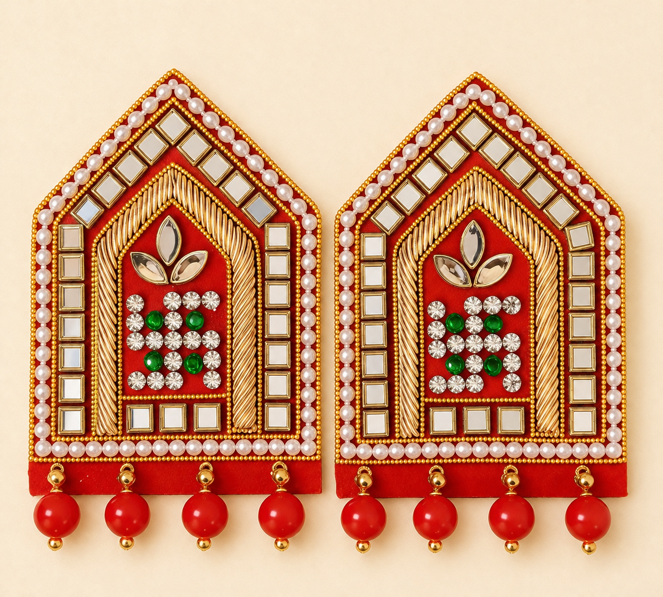 Handmade Zardozi Door Hanging Pair for Puja Room and Home Entrance