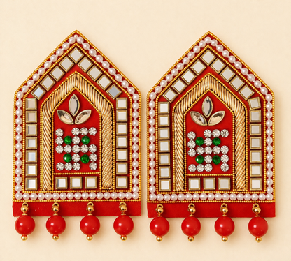 Handmade Zardozi Door Hanging Pair for Puja Room and Home Entrance