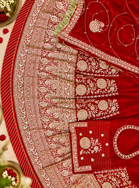 Heavy red Rajputi Poshak Rajasthani traditional bridal wear
