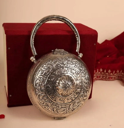 Heritage stylish silver brass metal clutch with handcrafted detailing