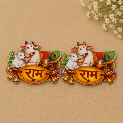 Kamdhenu Cow with Calf Door Tag Pair for Auspicious Home and Puja Decor