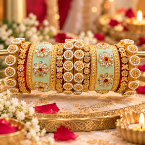 Karwa Chauth Chooda Set – Mint Green, Red & Gold Traditional Chuda