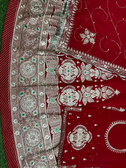Karwa Chauth Poshak with heavily worked Odhni and traditional Gotta detailing