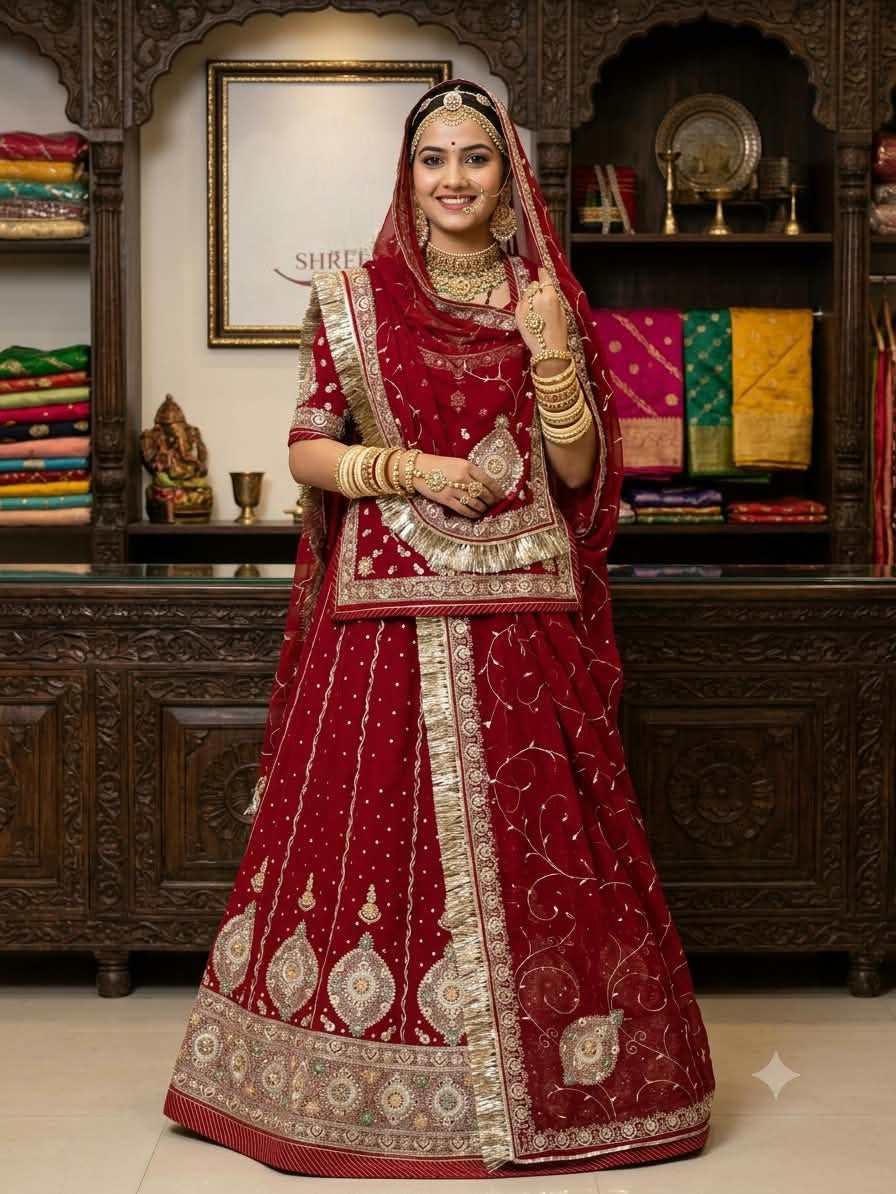 Karwa Chauth Rajasthani Poshak in bright red Royal Georgette fabric