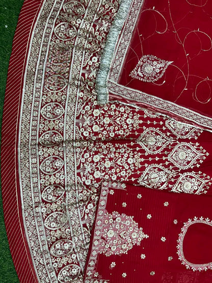 Karwa Chauth special red Rajasthani Poshak in Royal Georgette with heavy zari and stone work