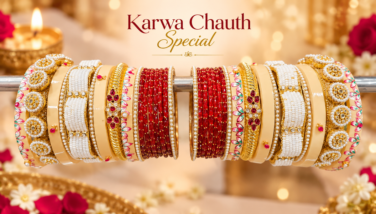 Karwa Chauth red and cream traditional Chuda Set