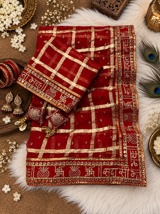 Sada Saubhagyawati Bhava checks saree for Karwa Chauth festive wear