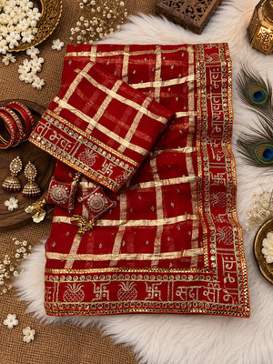 Sada Saubhagyawati Bhava Checks Saree | Viscose Weave with Foil Zari & Tassels (CODE:CG)